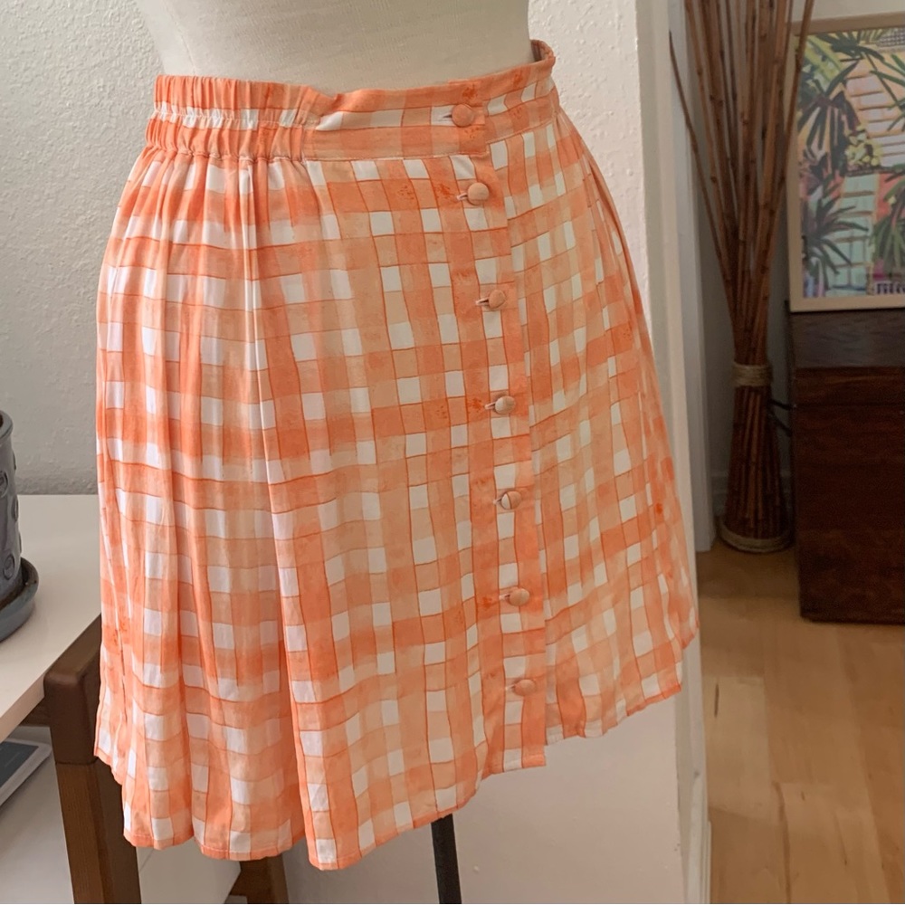 Urban Outfitters orange and white checkered and pleated button down mini skirt - Picture 4 of 8